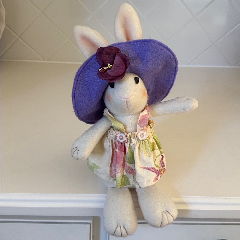Vintage White Bunny with Purple Hat - Picture 5 of 5